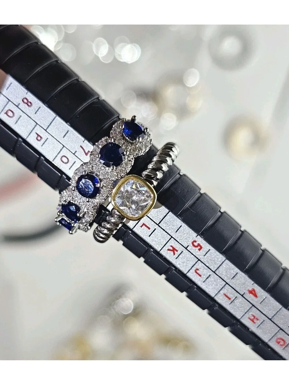 Lot of 2 Size 6.5 Rings Two-tone Gold- & Rhodium-plated Blue Sapphire CZ Band